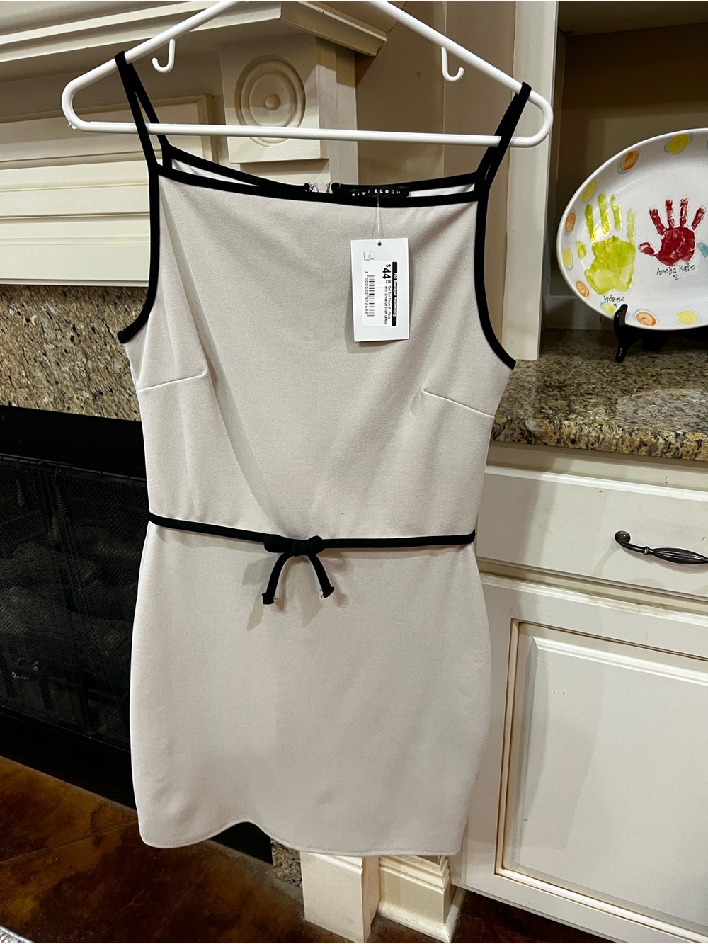 NWT Chic Cream Mini Dress with Black Trim